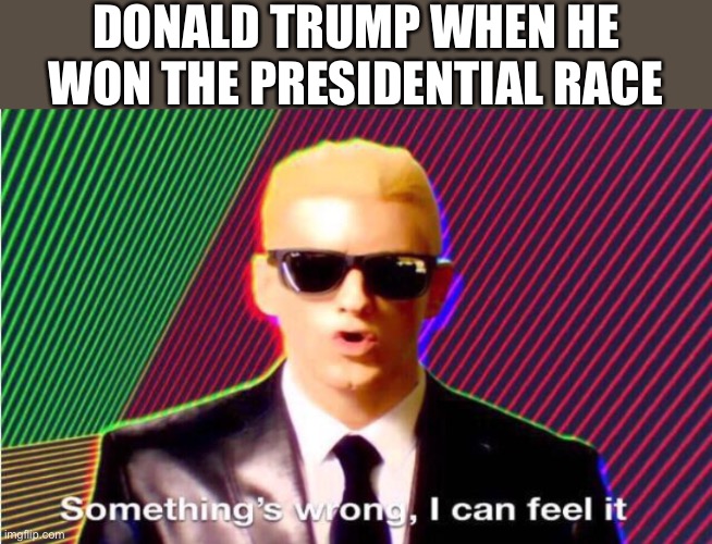 Did he really think he could do it? | DONALD TRUMP WHEN HE WON THE PRESIDENTIAL RACE | image tagged in somethings wrong,2016 election,trump 2016,president trump,trump,donald trump | made w/ Imgflip meme maker