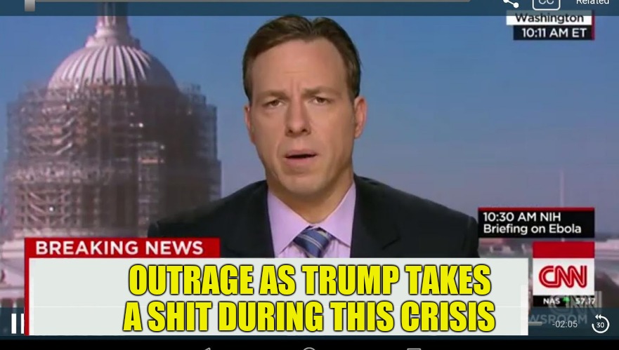 cnn breaking news template | OUTRAGE AS TRUMP TAKES A SHIT DURING THIS CRISIS | image tagged in cnn breaking news template | made w/ Imgflip meme maker