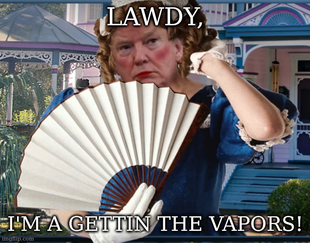ladies and gentlemen, the president of the unites states | LAWDY, I'M A GETTIN THE VAPORS! | image tagged in southern belle trumpette | made w/ Imgflip meme maker