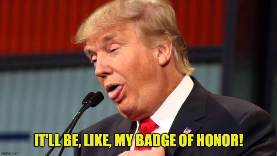 Stupid trump | IT'LL BE, LIKE, MY BADGE OF HONOR! | image tagged in stupid trump | made w/ Imgflip meme maker