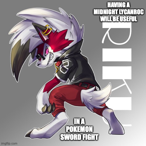 Lycanroc in Rock Star Attire | HAVING A MIDNIGHT LYCANROC WILL BE USEFUL; IN A POKEMON SWORD FIGHT | image tagged in lycanroc,memes,pokemon | made w/ Imgflip meme maker