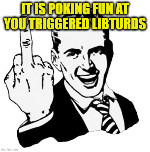 1950s Middle Finger Meme | IT IS POKING FUN AT YOU TRIGGERED LIBTURDS | image tagged in memes,1950s middle finger | made w/ Imgflip meme maker