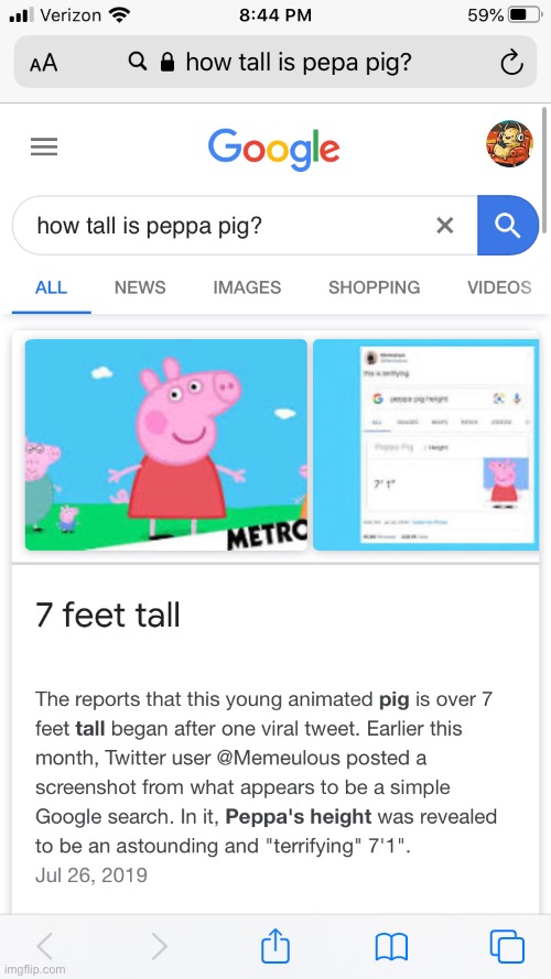 Peppa Pig height | image tagged in peppa pig | made w/ Imgflip meme maker