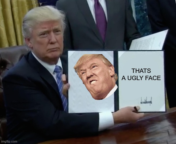 Trump Bill Signing | THATS A UGLY FACE | image tagged in memes,trump bill signing | made w/ Imgflip meme maker