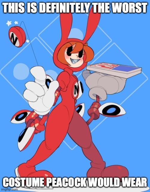 Peacock in Rabbit Costume | THIS IS DEFINITELY THE WORST; COSTUME PEACOCK WOULD WEAR | image tagged in peacock,skullgirls,memes | made w/ Imgflip meme maker