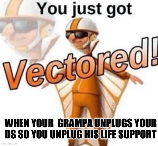 You just got Vectored | WHEN YOUR  GRAMPA UNPLUGS YOUR DS SO YOU UNPLUG HIS LIFE SUPPORT | image tagged in you just got vectored | made w/ Imgflip meme maker