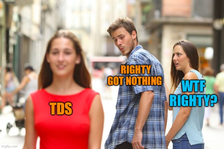 Distracted Boyfriend Meme | TDS RIGHTY GOT NOTHING WTF RIGHTY? | image tagged in memes,distracted boyfriend | made w/ Imgflip meme maker