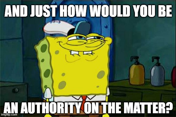 Don't You Squidward Meme | AND JUST HOW WOULD YOU BE AN AUTHORITY ON THE MATTER? | image tagged in memes,don't you squidward | made w/ Imgflip meme maker