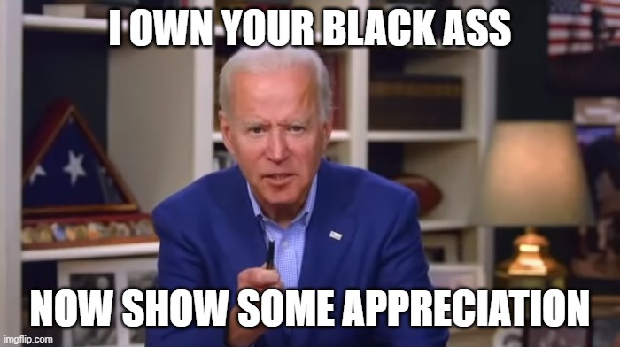 I OWN YOUR BLACK ASS; NOW SHOW SOME APPRECIATION | image tagged in politics | made w/ Imgflip meme maker