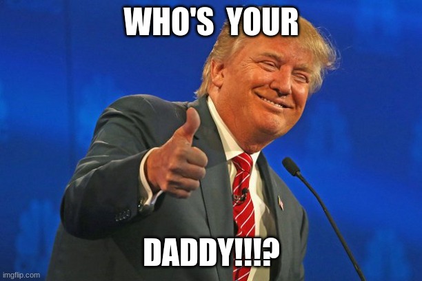 Trump winning smarmy grinning | WHO'S  YOUR DADDY!!!? | image tagged in trump winning smarmy grinning | made w/ Imgflip meme maker