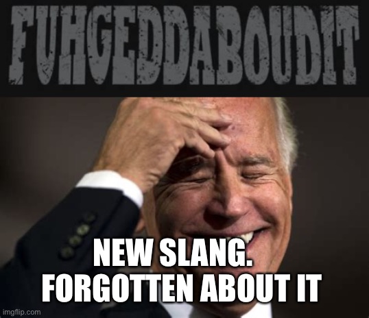 Forgottenaboutit | NEW SLANG.     FORGOTTEN ABOUT IT | image tagged in biden,bad memory | made w/ Imgflip meme maker