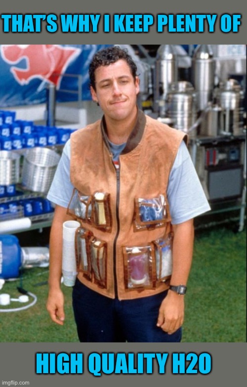 Waterboy | THAT’S WHY I KEEP PLENTY OF HIGH QUALITY H2O | image tagged in waterboy | made w/ Imgflip meme maker