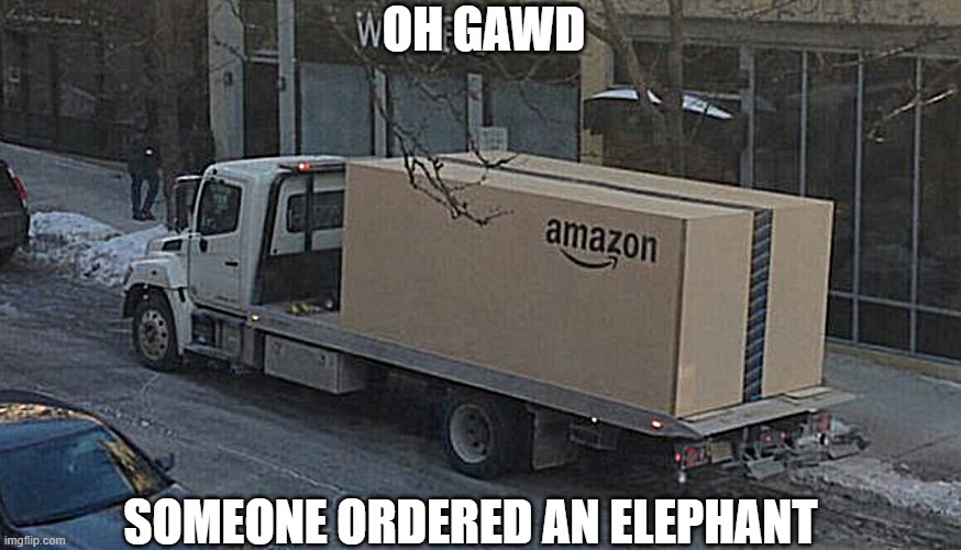 Amazon truck | OH GAWD; SOMEONE ORDERED AN ELEPHANT | image tagged in amazon truck | made w/ Imgflip meme maker