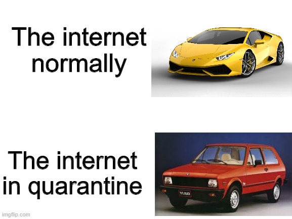 Blank White Template | The internet normally; The internet in quarantine | image tagged in blank white template | made w/ Imgflip meme maker