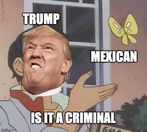 Is This A Pigeon | TRUMP; MEXICAN; IS IT A CRIMINAL | image tagged in memes,is this a pigeon | made w/ Imgflip meme maker