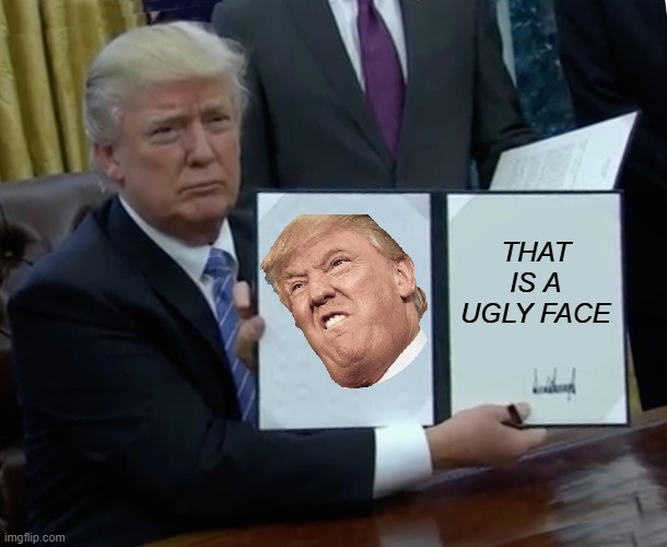 Trump Bill Signing | THAT IS A UGLY FACE | image tagged in memes,trump bill signing | made w/ Imgflip meme maker