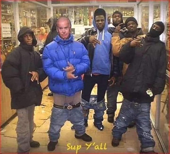 Creepy Uncle Joe chillin' wit da boys in da hood | image tagged in creepy joe biden,cool joe biden,just chillin',hoodrat,wrong neighborhood,pedo joe biden | made w/ Imgflip meme maker