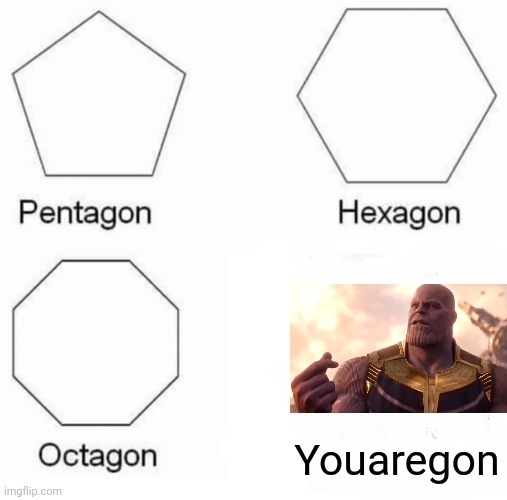 2019 meme for 2020 | Youaregon | image tagged in memes,pentagon hexagon octagon,thanos snap,avengers infinity war | made w/ Imgflip meme maker