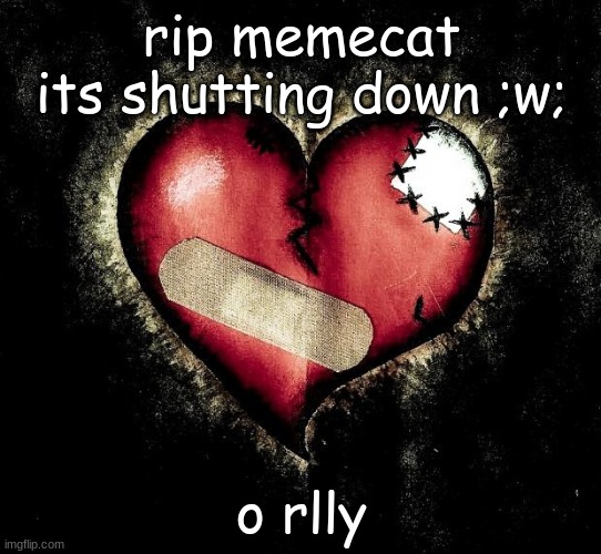 <3 | rip memecat its shutting down ;w;; o rlly | image tagged in broken heart | made w/ Imgflip meme maker