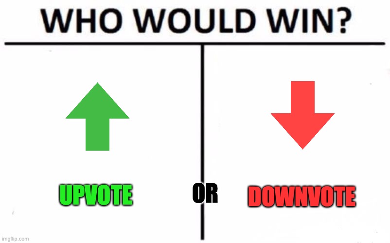 Upvote most likely | OR; UPVOTE; DOWNVOTE | image tagged in who would win | made w/ Imgflip meme maker