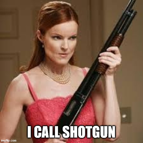 wife with a shotgun | I CALL SHOTGUN | image tagged in wife with a shotgun | made w/ Imgflip meme maker