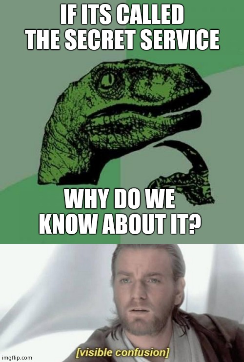 hmmm. | IF ITS CALLED THE SECRET SERVICE; WHY DO WE KNOW ABOUT IT? | image tagged in memes,philosoraptor,visible confusion | made w/ Imgflip meme maker
