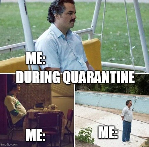 Loney during Quarantine | ME:; DURING QUARANTINE; ME:; ME: | image tagged in memes,sad pablo escobar | made w/ Imgflip meme maker