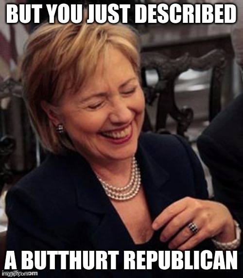 Hillary LOL | BUT YOU JUST DESCRIBED A BUTTHURT REPUBLICAN | image tagged in hillary lol | made w/ Imgflip meme maker