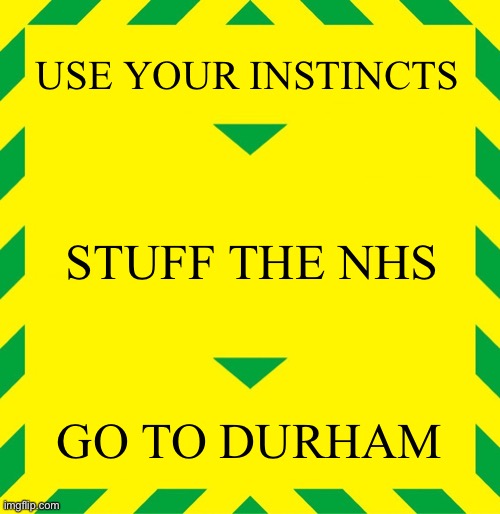 Stay Alert | USE YOUR INSTINCTS; STUFF THE NHS; GO TO DURHAM | image tagged in stay alert | made w/ Imgflip meme maker