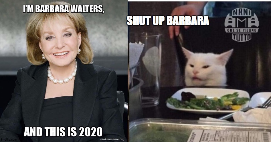 The Year From Hell | SHUT UP BARBARA | image tagged in white cat table | made w/ Imgflip meme maker