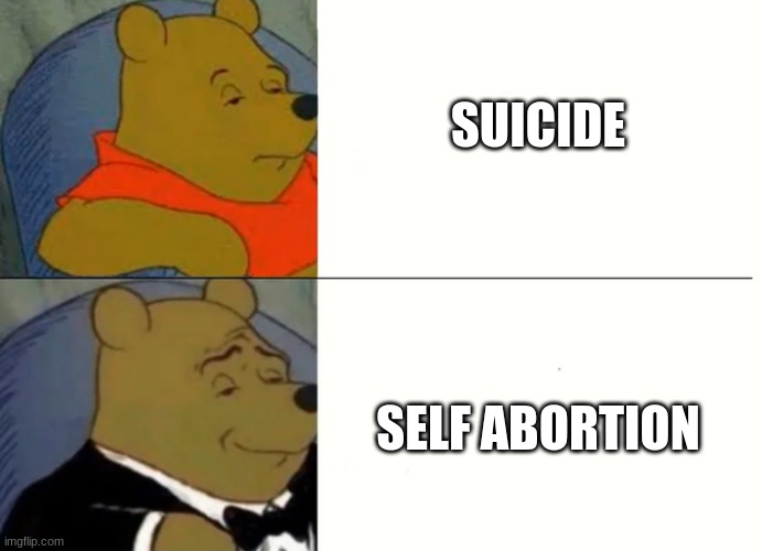 Yes | SUICIDE; SELF ABORTION | image tagged in fancy winnie the pooh meme | made w/ Imgflip meme maker