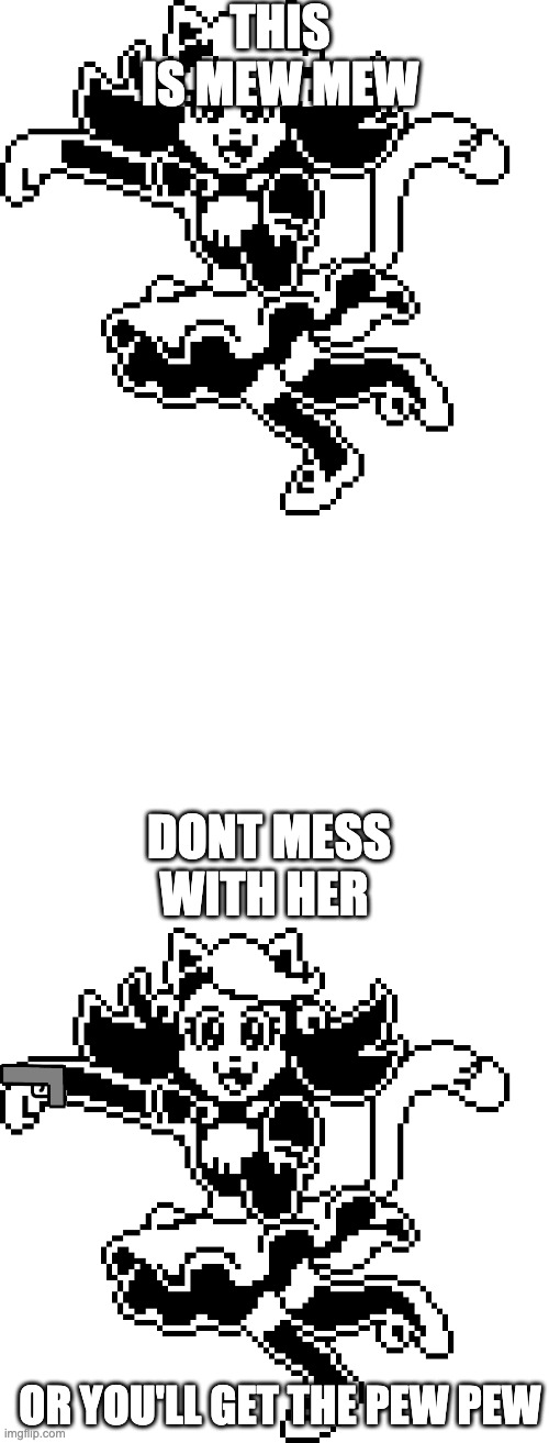 THIS IS MEW MEW; DONT MESS WITH HER; OR YOU'LL GET THE PEW PEW | image tagged in undertale | made w/ Imgflip meme maker