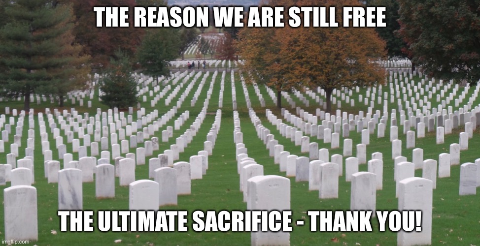 Memorial Day | THE REASON WE ARE STILL FREE; THE ULTIMATE SACRIFICE - THANK YOU! | image tagged in veterans | made w/ Imgflip meme maker