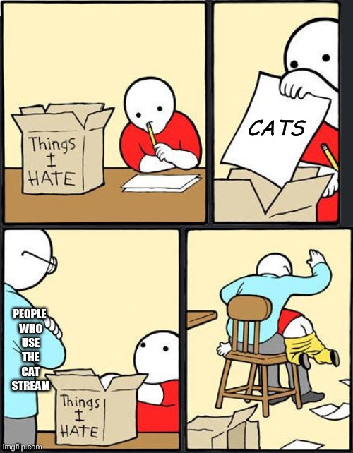 things i hate box meme | CATS; PEOPLE 
WHO
USE
THE
CAT
STREAM | image tagged in things i hate box meme | made w/ Imgflip meme maker