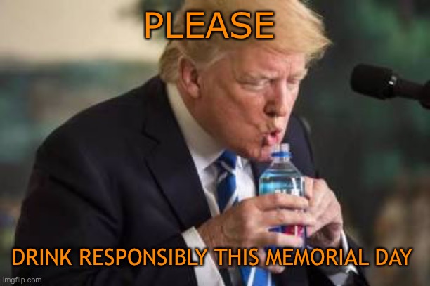 Please lets all Drink responsibly | PLEASE; DRINK RESPONSIBLY THIS MEMORIAL DAY | image tagged in trump,drinking,joe biden,republicans,funny memes | made w/ Imgflip meme maker