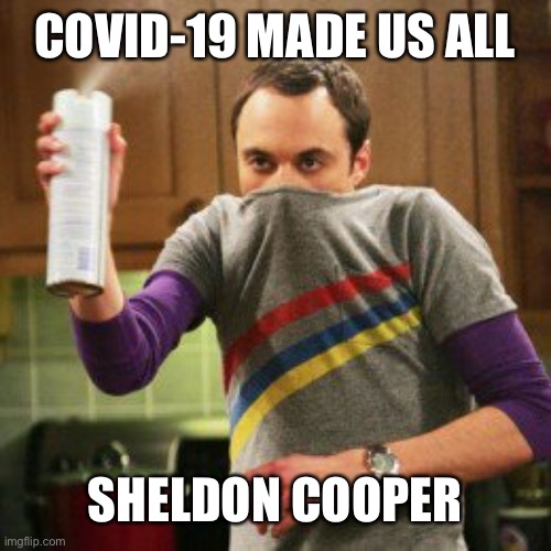 Yep...just yeah | COVID-19 MADE US ALL; SHELDON COOPER | image tagged in sheldon cooper spray can | made w/ Imgflip meme maker