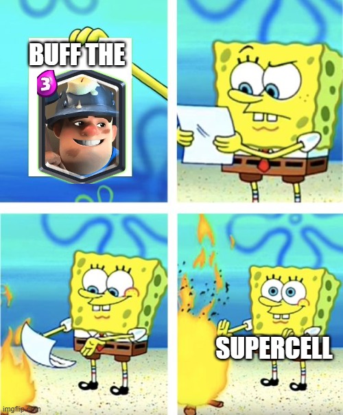 Supercell buff miner | BUFF THE; SUPERCELL | image tagged in spongebob burning paper | made w/ Imgflip meme maker
