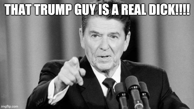 Ronald Reagan | THAT TRUMP GUY IS A REAL DICK!!!! | image tagged in ronald reagan | made w/ Imgflip meme maker