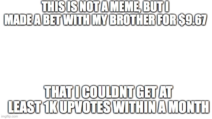help | THIS IS NOT A MEME, BUT I MADE A BET WITH MY BROTHER FOR $9.67; THAT I COULDNT GET AT LEAST 1K UPVOTES WITHIN A MONTH | image tagged in help,dontletflop | made w/ Imgflip meme maker