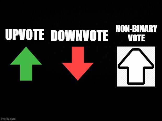 More Voting Styles | DOWNVOTE; NON-BINARY VOTE; UPVOTE | image tagged in black background | made w/ Imgflip meme maker