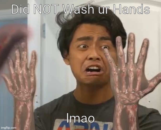 Didn't Wash ur hands | Did NOT Wash ur Hands; lmao | image tagged in ashes hands,guava juice | made w/ Imgflip meme maker