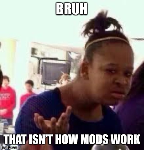 Bruh | BRUH THAT ISN’T HOW MODS WORK | image tagged in bruh | made w/ Imgflip meme maker