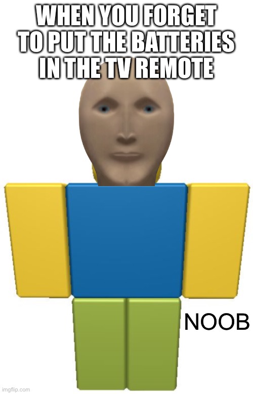 WHEN YOU FORGET TO PUT THE BATTERIES IN THE TV REMOTE; NOOB | image tagged in blank white template,roblox noob | made w/ Imgflip meme maker