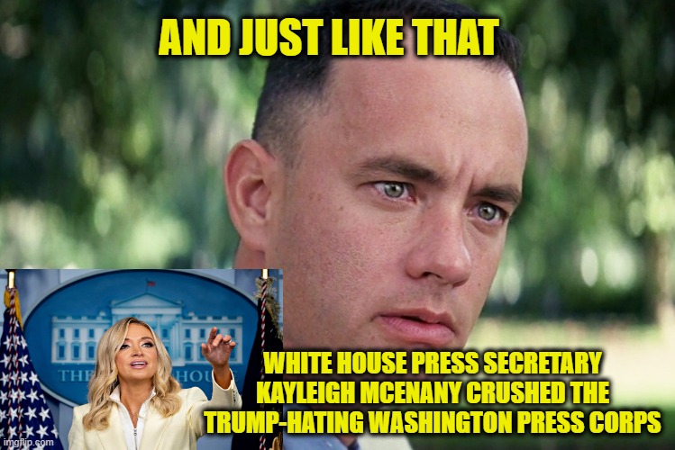 Putting the Gotcha Inquisitors on the Defensive | AND JUST LIKE THAT; WHITE HOUSE PRESS SECRETARY KAYLEIGH MCENANY CRUSHED THE TRUMP-HATING WASHINGTON PRESS CORPS | image tagged in memes,and just like that,kayleigh mcenany,white house,fake news | made w/ Imgflip meme maker