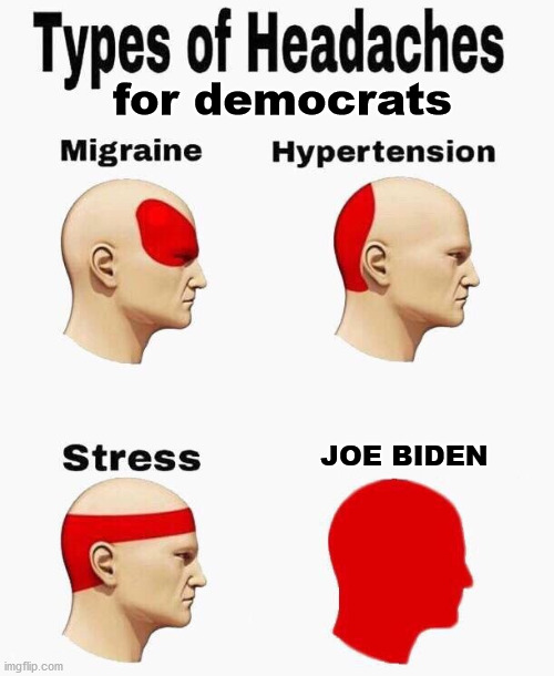 Either a pain in the butt or a bad headache | for democrats; JOE BIDEN | image tagged in headaches,joe biden | made w/ Imgflip meme maker