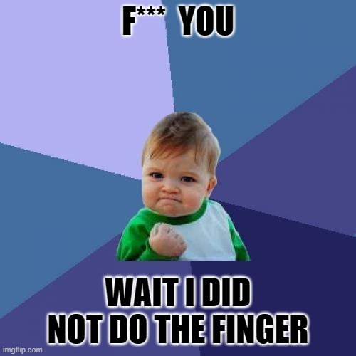 Success Kid | F***  YOU; WAIT I DID NOT DO THE FINGER | image tagged in memes,success kid | made w/ Imgflip meme maker