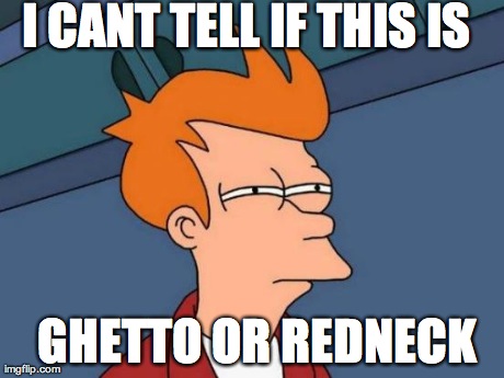 Futurama Fry Meme | I CANT TELL IF THIS IS GHETTO OR REDNECK | image tagged in memes,futurama fry | made w/ Imgflip meme maker