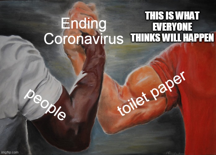Epic Handshake | THIS IS WHAT EVERYONE THINKS WILL HAPPEN; Ending Coronavirus; toilet paper; people | image tagged in memes,epic handshake | made w/ Imgflip meme maker
