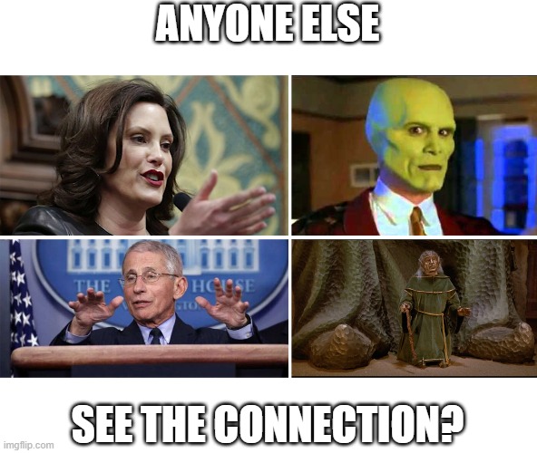 Governer "Half" Whitmer and Fauci | ANYONE ELSE; SEE THE CONNECTION? | image tagged in mask,yogurt,spaceballs | made w/ Imgflip meme maker