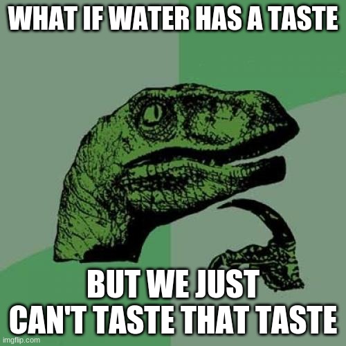 Philosoraptor | WHAT IF WATER HAS A TASTE; BUT WE JUST CAN'T TASTE THAT TASTE | image tagged in memes,philosoraptor | made w/ Imgflip meme maker
